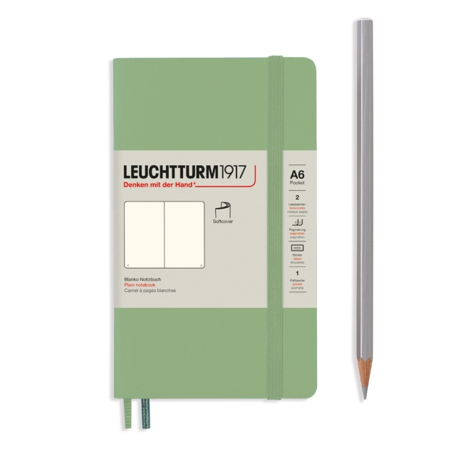 Блокнот Leuchtturm1917 Classic A6 (9x15см.) 80г/м2 - 123 стр. нелинованный, мягкая обложка, цвет: Шалфей