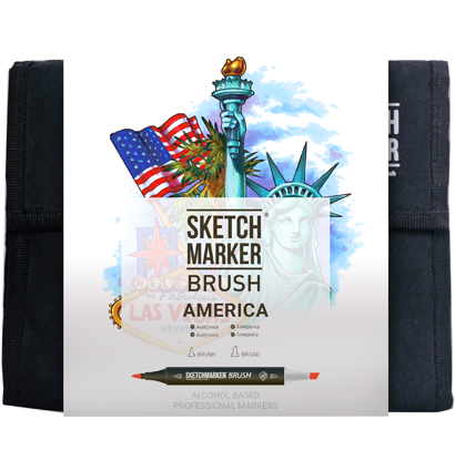 Набор маркеров Sketchmarker Brush / Скетчмаркер Браш "America - Америка" 36 цветов в сумке купить в магазине профессиональных маркеров ArtCraft.Space с доставкой по РФ и СНГ