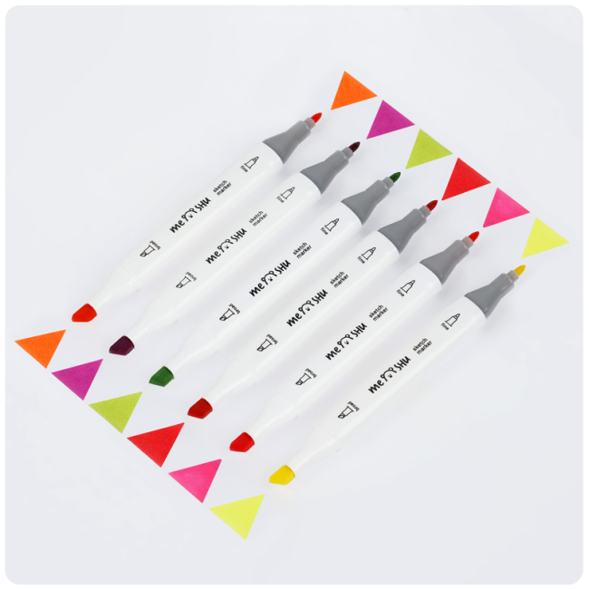 Набор двусторонних маркеров для скетчинга MESHU 06цв., флуоресцентные цвета, корпус трехгранный, пулевид./клиновид.наконечники, ПВХ-бокс Набор двусторонних маркеров для скетчинга MESHU 06цв., флуоресцентные цвета, корпус трехгранный, пулевид./клиновид.наконечники, ПВХ-бокс
