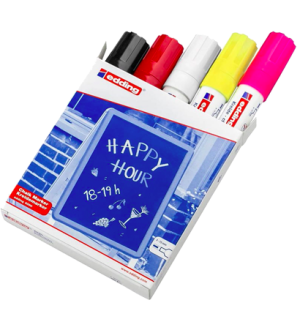 Набор маркеров меловых Edding "4090" 5цв., 4,0-15,0мм, водная основа, картон, европодвес