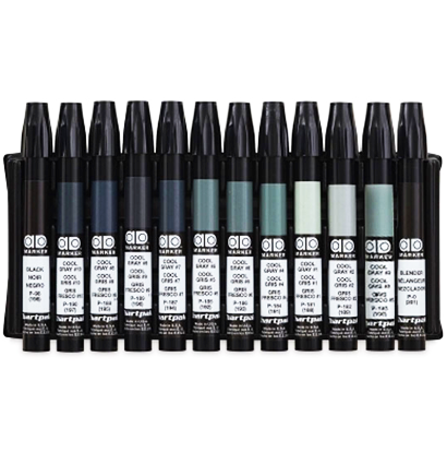 Купить набор маркеров для скетчинга Chartpak AD Markers 12 Cool Grays Чартпак холодные серые в интернет-магазине товаров для скетчинга и рисования ArtCraft.Space