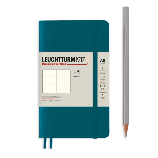Блокнот Leuchtturm1917 Classic A6 (9x15см.) 80г/м2 - 123 стр. в точку, мягкая обложка, цвет: Тихоокеанский Зеленый