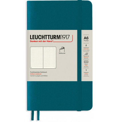 Блокнот Leuchtturm1917 Classic A6 (9x15см.) 80г/м2 - 123 стр. в точку, мягкая обложка, цвет: Тихоокеанский Зеленый