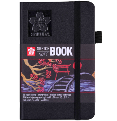 Скетчбук Sakura Sketch / Note с черной гладкой бумагой для рисования А6 / 80 листов / 140 гм купить в художественном магазине ArtCraft.Space с доставкой по РФ и СНГ
