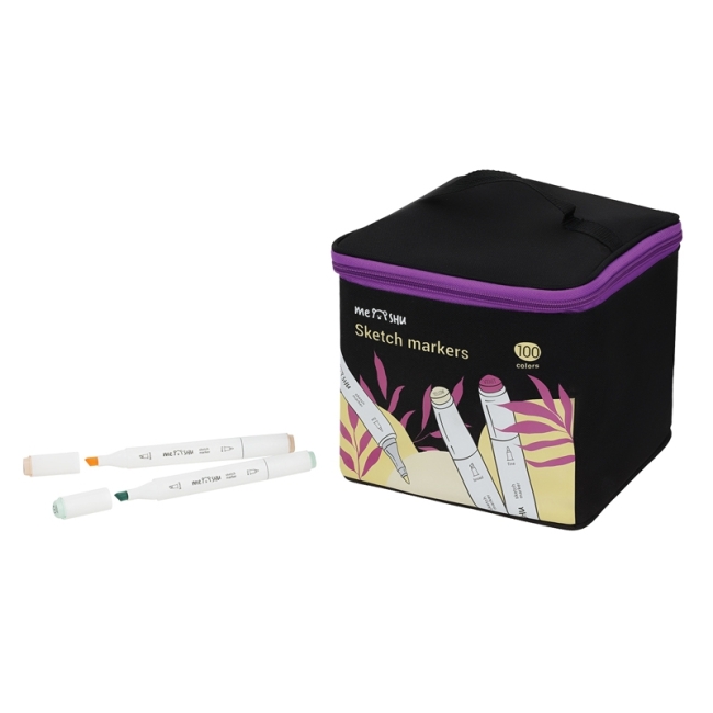 Набор двусторонних маркеров для скетчинга MESHU 100цв., основные цвета, корпус трехгранный, пулевид./клиновид.наконечники, текстильный чехол на молнии Набор двусторонних маркеров для скетчинга MESHU 100цв., основные цвета, корпус трехгранный, пулевид./клиновид.наконечники, текстильный чехол на молнии