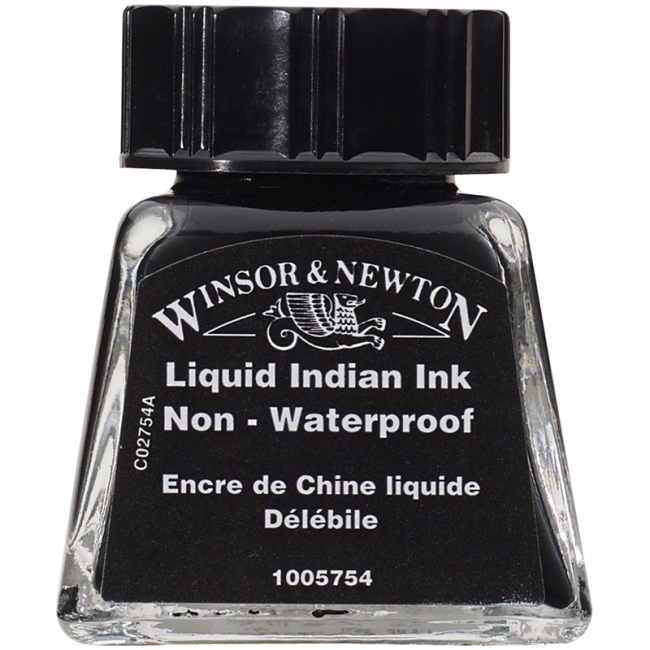 Тушь Winsor&Newton для рисования, водорастворимая, черный, стекл. флакон 14мл