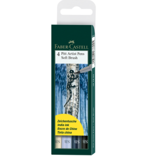 Набор капиллярных ручек Faber-Castell "Pitt Artist Pen Soft Brush" 4цв., 4шт., пласт.уп., европодвес