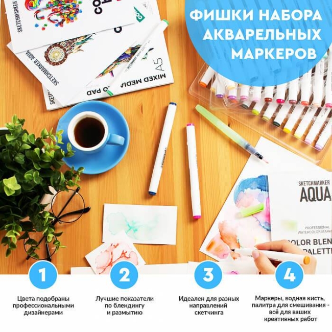 Набор акварельных маркеров SKETCHMARKER Aqua Sea Set 12цв Набор акварельных маркеров SKETCHMARKER Aqua Sea Set 12цв