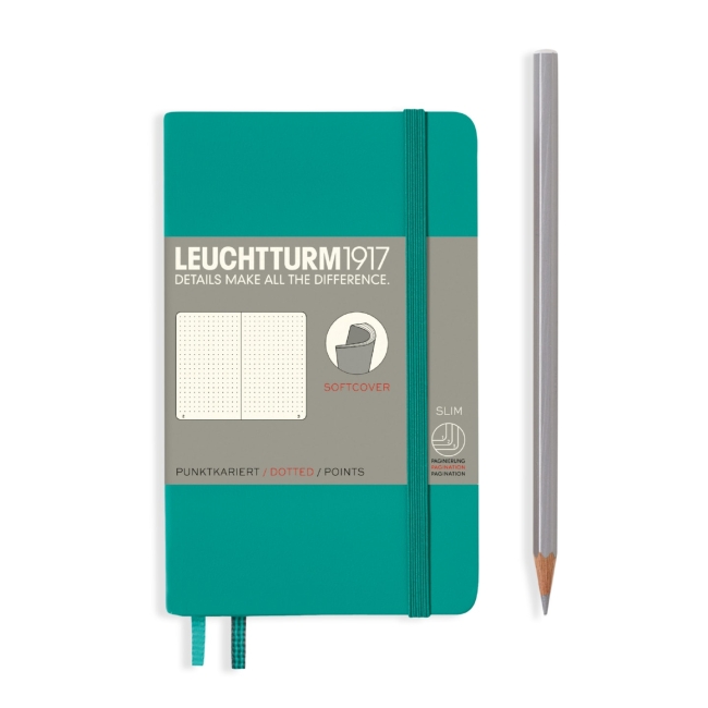 Блокнот Leuchtturm1917 Classic A6 (9x15см.) 80г/м2 - 123 стр. нелинованный, мягкая обложка, цвет: Тихоокеанский Зеленый