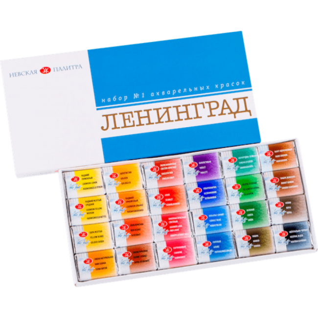 Акварель ЗХК "Ленинград-1", художественная, 24 цвета, без кисти, картон