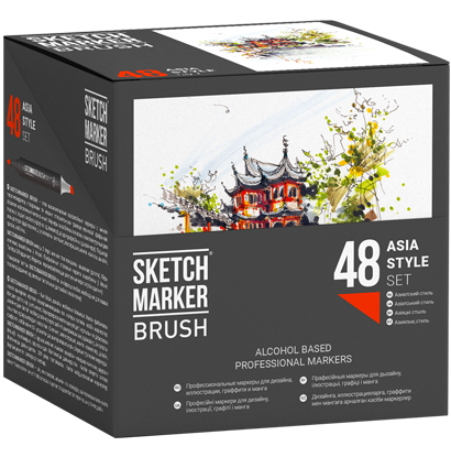 Набор маркеров Скетчмаркер Браш / Sketchmarker Brush "Asia Style - Азиатский стиль" 48 цветов в кейсе купить в фирменном магазине маркеров ArtCraft.Space с доставкой по РФ и СНГ
