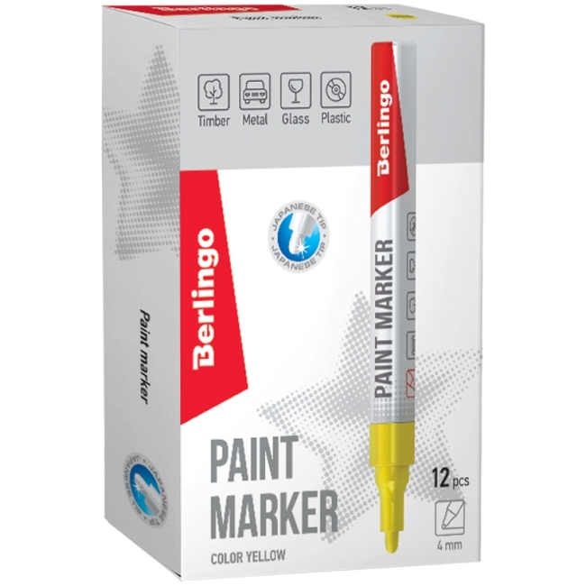 Маркер-краска Berlingo "Uniline PA400", желтая, 2-4мм, нитро-основа Маркер-краска Berlingo "Uniline PA400", желтая, 2-4мм, нитро-основа