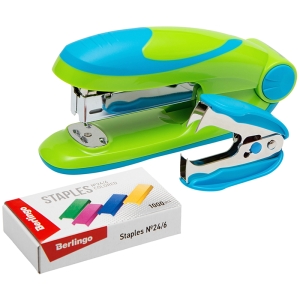Набор Berlingo "Fuze": степлер №24/6,26/6 до 25л., зеленый, антистеплер, скобы №24/6, блистер
