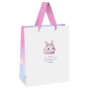 Пакет подарочный 18*23*10см MESHU "Моей зайке", выборочный лак, матовая ламинация