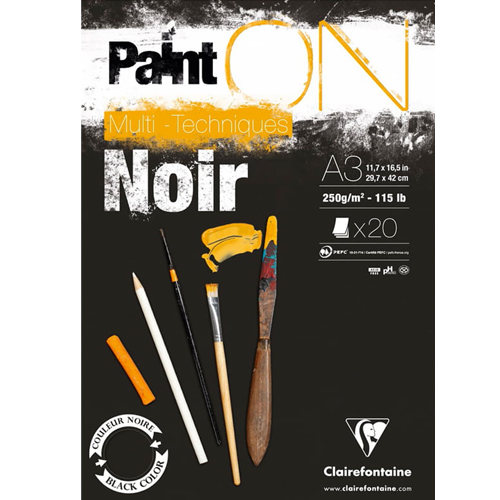 Альбом для смешанных техник Paint'On ClaireFontaine черная бумага А3 / 20 листов / 250 гм купить в магазине ArtCraft.Space