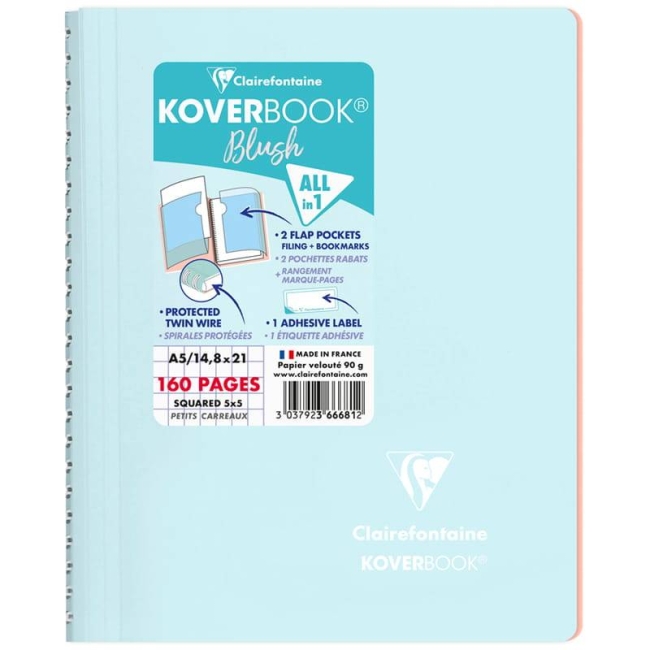 Тетрадь в клетку Koverbook ClaireFontaine голубая А5 / 80 листов / 90 гм  купить в магазине ArtCraft.Space с доставкой