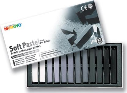 Пастель мягкая квадратная 12 Серых цветов в картонной коробке