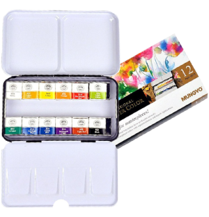 Профессиональные акварельные краски 12 цветов мал. кюветы в металлической коробке