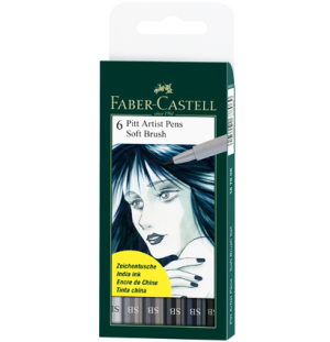 Набор капиллярных ручек Faber-Castell "Pitt Artist Pen Soft Brush" 6цв., 6шт., пласт.уп., европодвес