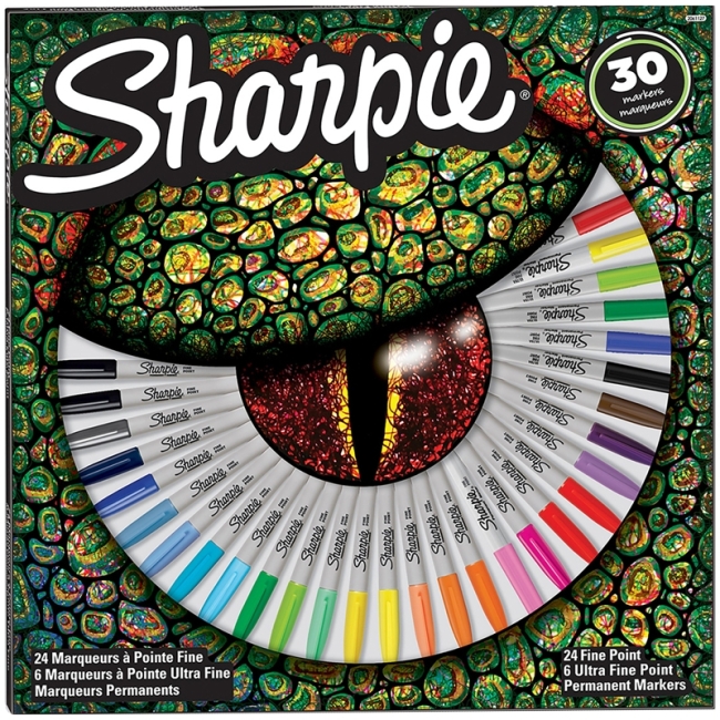 Набор перманентных маркеров Sharpie "Ящерица", 28цв. (30шт.),  пулевидный, 0,35/2мм, подар. уп.