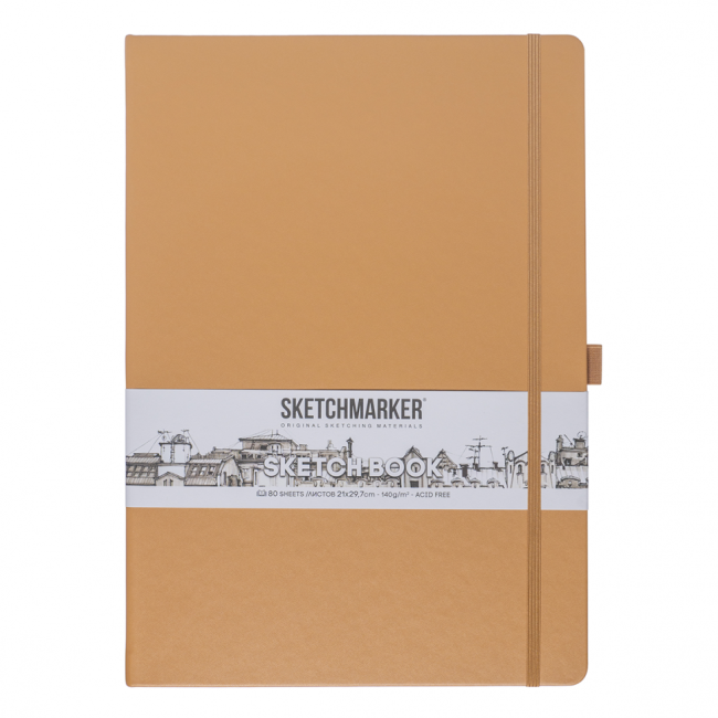 Блокнот для зарисовок Sketchmarker 140г/кв.м 21*29.7см 80л твердая обложка Капучино