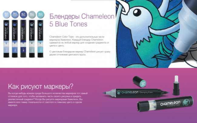 Набор цветовых блендеров "Chameleon" Blue Tones, голубые тона 5 шт.