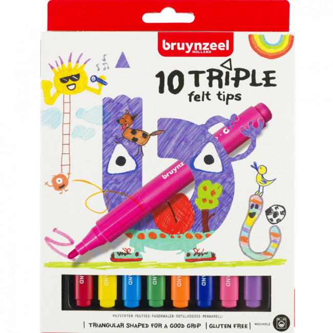 Фломастеры трехгранные Bruynzeel Kids Triple набор 10 штук купить в художественном магазине ArtCraft.Space с доставкой по всему миру