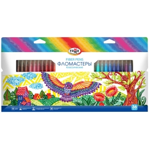 Фломастеры Гамма "Классические", 36цв., смываемые, картон. упак., европодвес