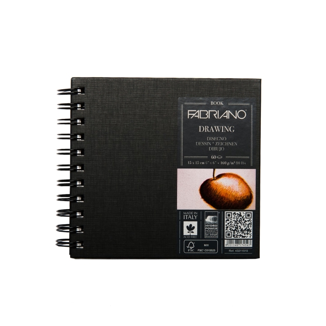 Блокнот для зарисовок Drawingbook 160г/м.кв 15x15см мелкозернистая 60л спираль по короткой стороне