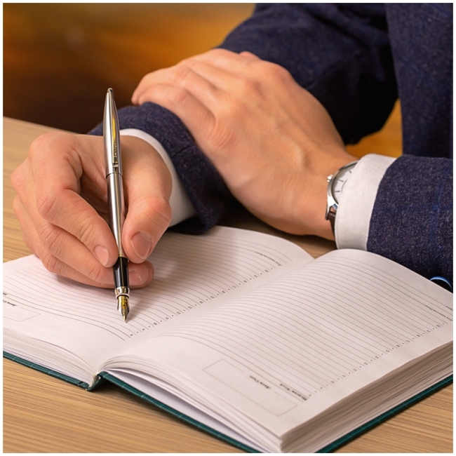 Ручка перьевая Berlingo "Silk Prestige" синяя, 0,8мм, корпус хром, пластик. футляр