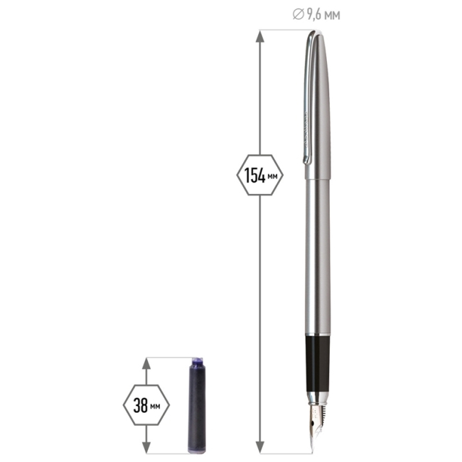 Ручка перьевая Berlingo "Silk Prestige" синяя, 0,8мм, корпус хром, пластик. футляр