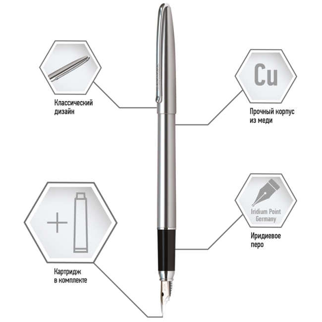 Ручка перьевая Berlingo "Silk Prestige" синяя, 0,8мм, корпус хром, пластик. футляр