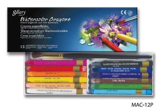 Акварельные профессиональные пастельные мелки, 12 цветов + кисточка в картонной коробке