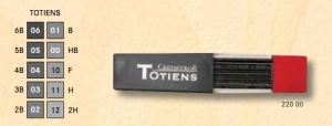 Чернографитовые стержни "TOTIENS" для цангового карандаша, диаметр 2мм, длина 127 мм, 6 шт в пластиковом футляре, твердость 3B
