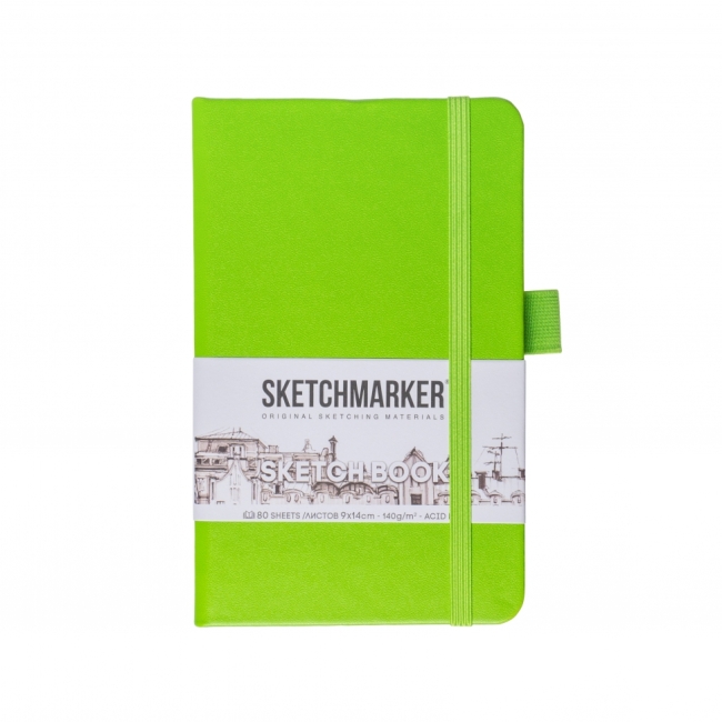 Блокнот для зарисовок Sketchmarker 140г/кв.м 9*14см 80л твердая обложка Зеленый луг