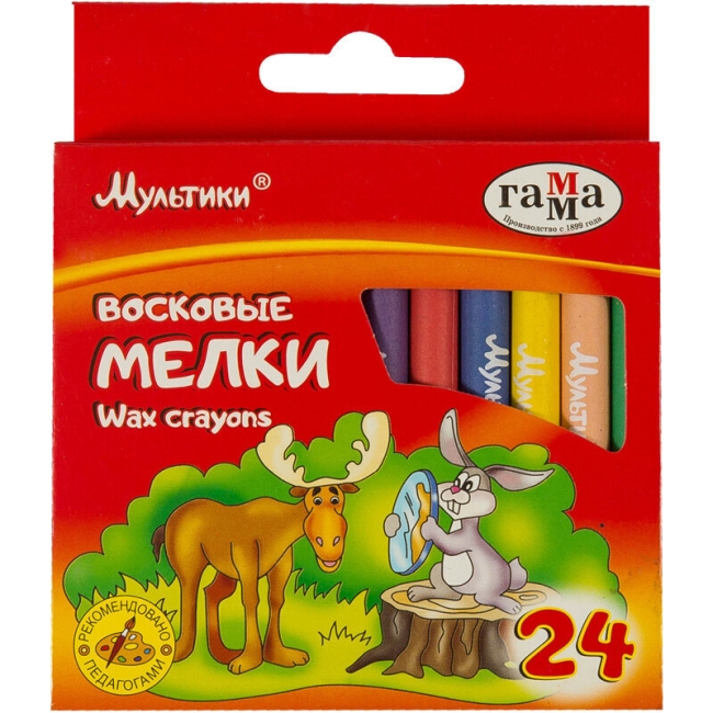 Мелки восковые Гамма "Мультики" круглые 24 цвета купить в художественном магазине ArtCraft.Space