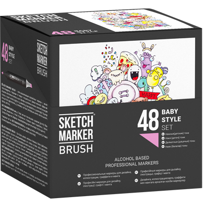 Набор маркеров Sketchmarker Brush / Скетчмаркер Браш "Baby Style - Нежные тона" 48 цветов в кейсе купить в магазине профессиональных маркеров ArtCraft.Space с доставкой по РФ и СНГ
