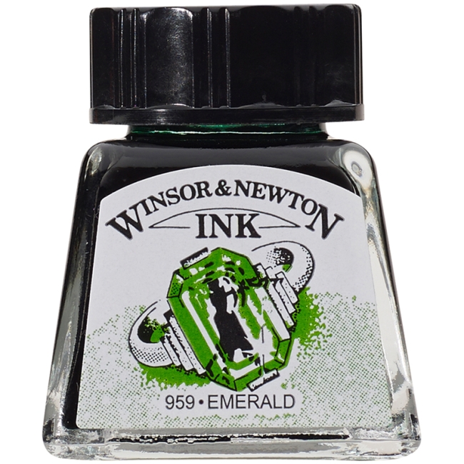 Тушь Winsor&Newton для рисования, изумрудный, стекл. флакон 14мл Тушь Winsor&Newton для рисования, изумрудный, стекл. флакон 14мл