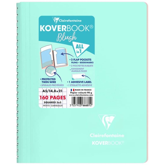 Тетрадь в клетку Koverbook ClaireFontaine мятная А5 / 80 листов / 90 гм  купить в магазине ArtCraft.Space с доставкой