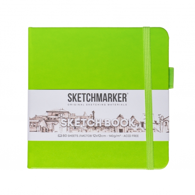 Блокнот для зарисовок Sketchmarker 140г/кв.м 12*12см 80л твердая обложка Зеленый луг