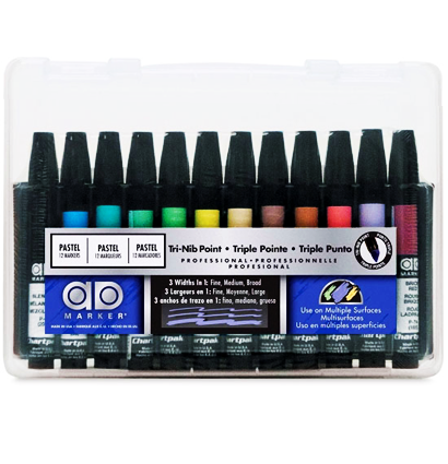Купить набор профессиональных маркеров для рисования и скетчинга Chartpak AD Markers 12 Pastels в пастельных тонах в интернет-магазине товаров для скетчинга и рисования ArtCraft.Space
