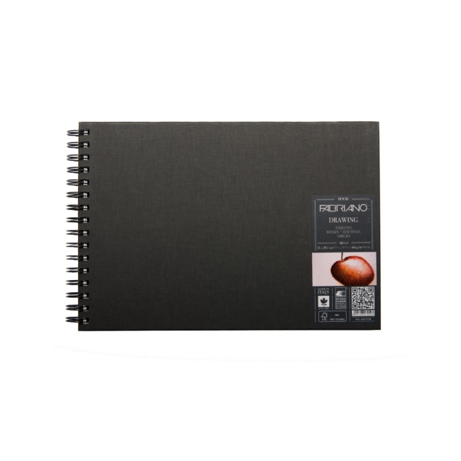 Блокнот для зарисовок Drawingbook 160г/м.кв 21x29,7см мелкозернистая 60л спираль по короткой стороне