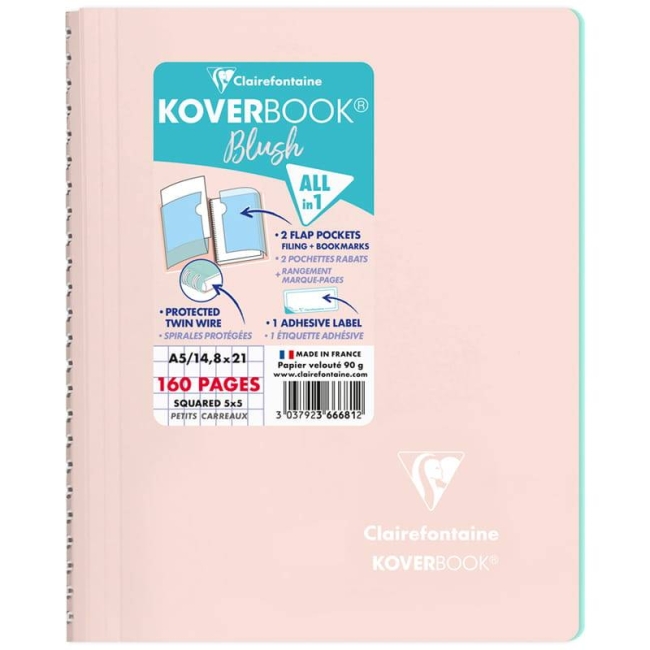 Тетрадь в клетку Koverbook ClaireFontaine пудровая А5 / 80 листов / 90 гм  купить в магазине ArtCraft.Space с доставкой