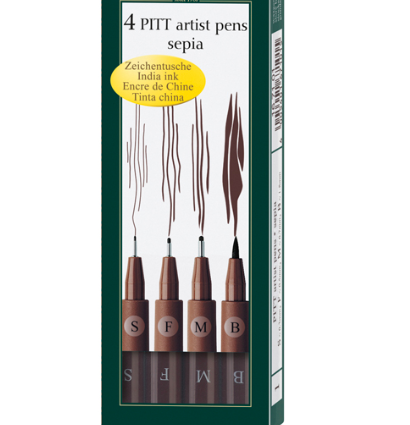 Набор линеров и брашпенов "Сепия" Faber-Castell Pitt Artist Pen 4 штуки купить в магазине маркеров ArtCraft.Space с доставкой по РФ и СНГ