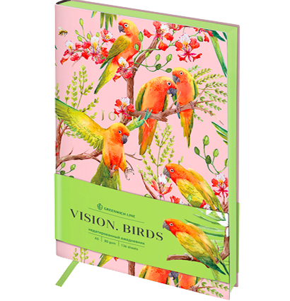 Ежедневник недатир. A5, 136л., кожзам, Greenwich Line "Vision. Birds", тон.блок, цв.срез