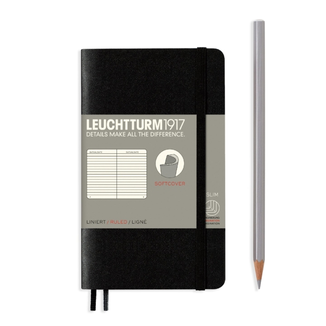 Блокнот Leuchtturm1917 Classic A6 (9x15см.) 80г/м2 - 123 стр. в линейку, мягкая обложка, цвет: Черный