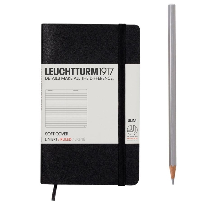 Блокнот Leuchtturm1917 Classic A6 (9x15см.) 80г/м2 - 123 стр. в линейку, мягкая обложка, цвет: Черный