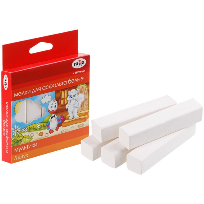 Мелки асфальтовые Гамма "Мультики" 5 штук белые картонная коробка купить в художественном магазине ArtCraft.Space с доставкой по всему миру