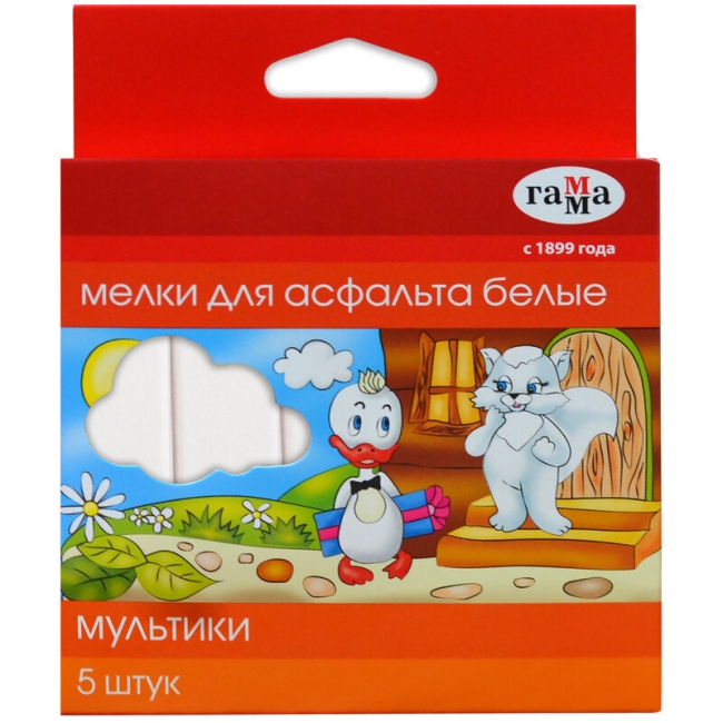 Мелки асфальтовые Гамма "Мультики" 5 штук белые картонная коробка купить в художественном магазине ArtCraft.Space с доставкой по всему миру