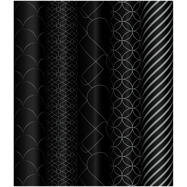Упаковочная бумага глянц. 70*100см, MESHU "Pattern on black", 80г/м2, ассорти 5 дизайнов